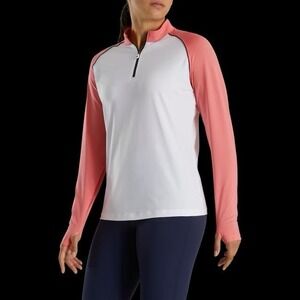 FootJoy Womens Sun Protection Golf Shirt 1/4 Zip Medium Coral White Long Sleeve